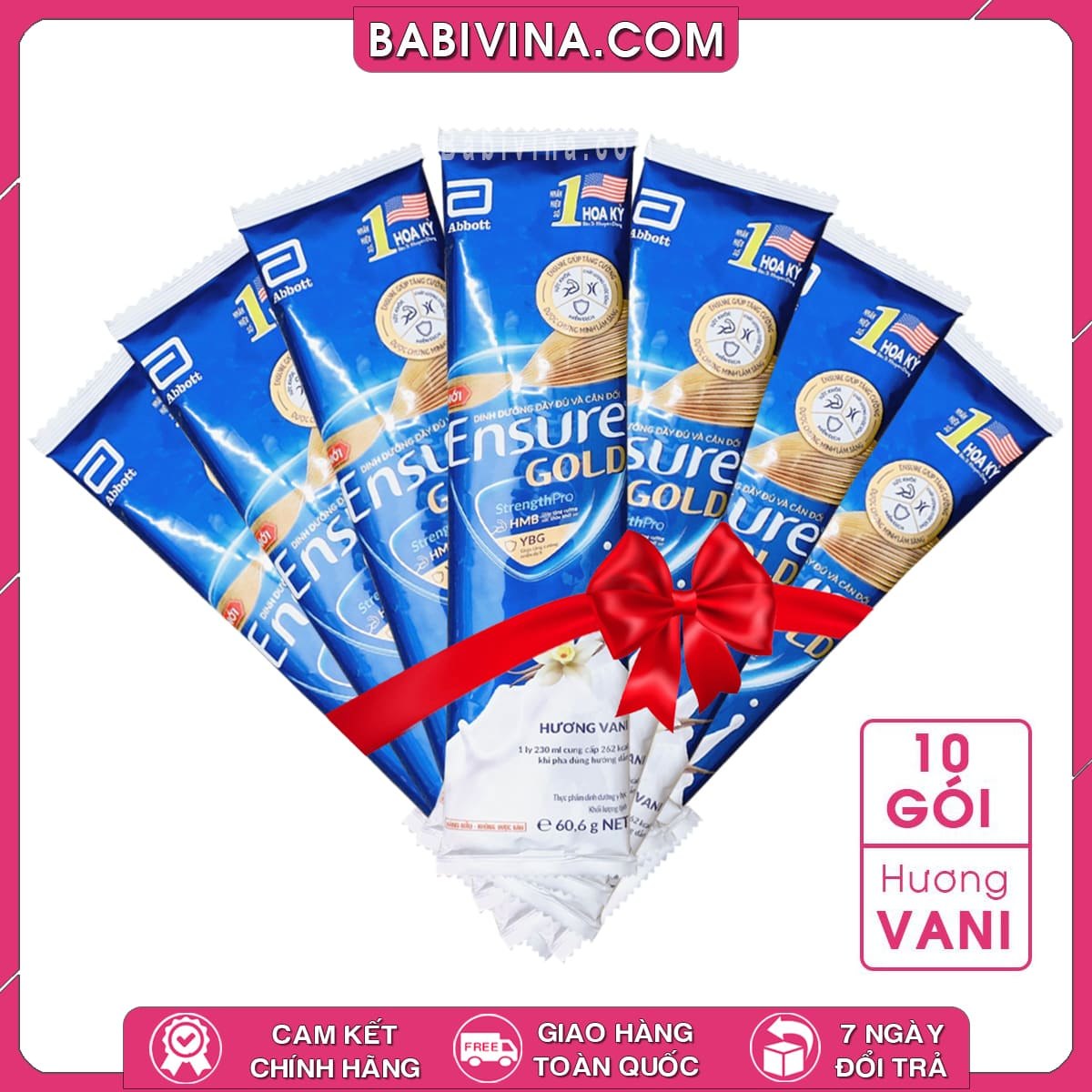 Combo 10 Gói, Sữa Ensure Gold Dạng Gói 60.6g Hương Vani | Người Ốm, Bệnh Nhân, Phẫu Thuật | Ensure Gói Tiết Kiệm Hơn, Hàng Chính Hãng Abbott