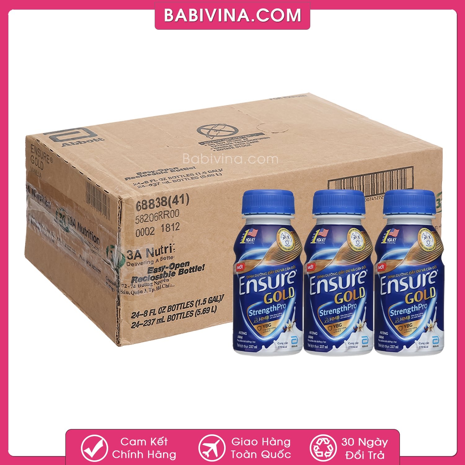 Thùng 24 Chai Sữa Ensure Gold 237ml | Ensure Gold Nước Dành Cho Người Ốm Bệnh, Phẫu Thuật, Người Cao Tuổi | Mua Ensure Gold Nước Chính Hãng, Giá Tốt Nhất Tại Babivina