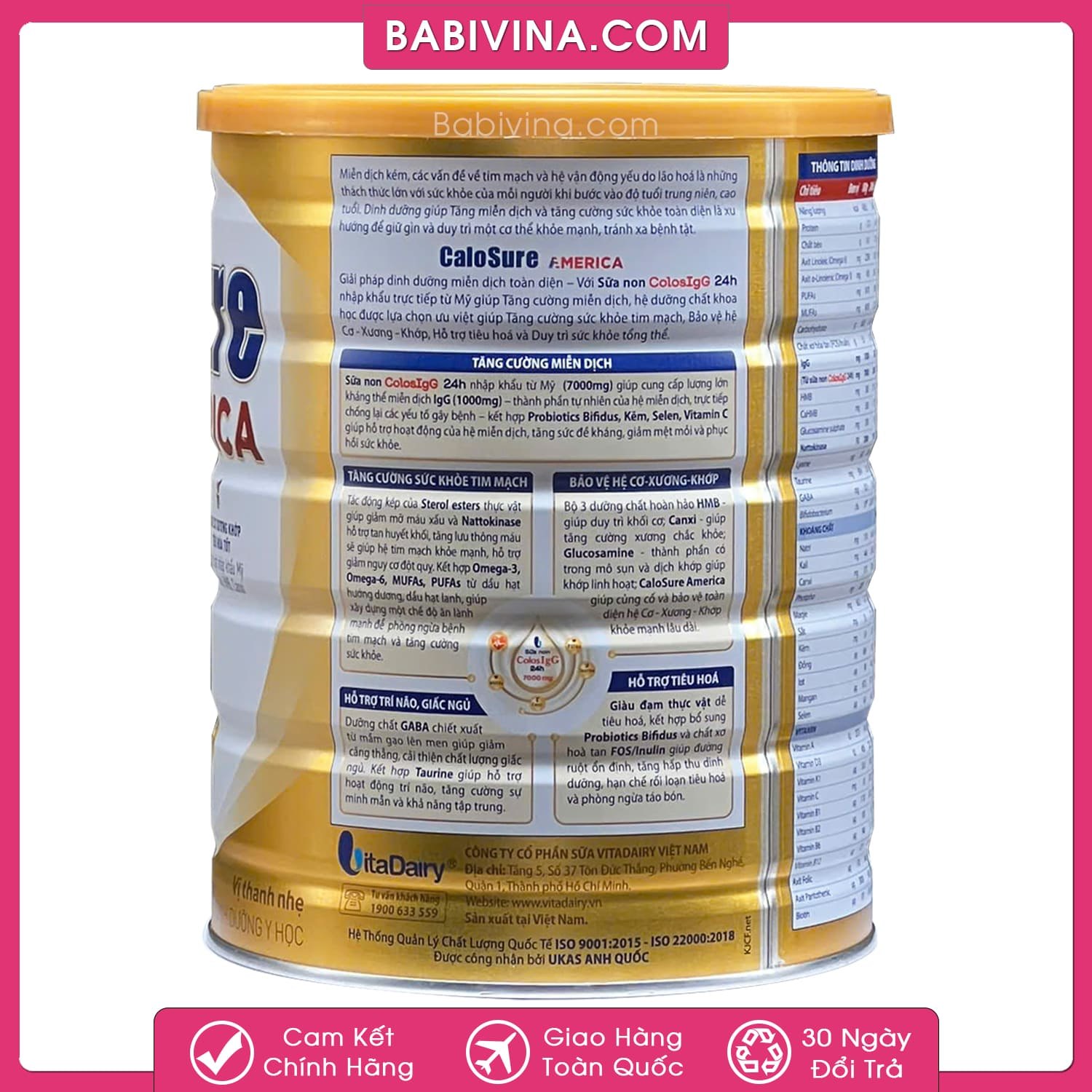 Sữa Calosure America 900g | Dinh Dưỡng Toàn Diện Cho Người Ốm Bệnh, Gầy Yếu, Người Cao Tuổi | Mua Hàng Chính Hãng Vitadairy, Giá Rẻ Nhất Tại Babivina