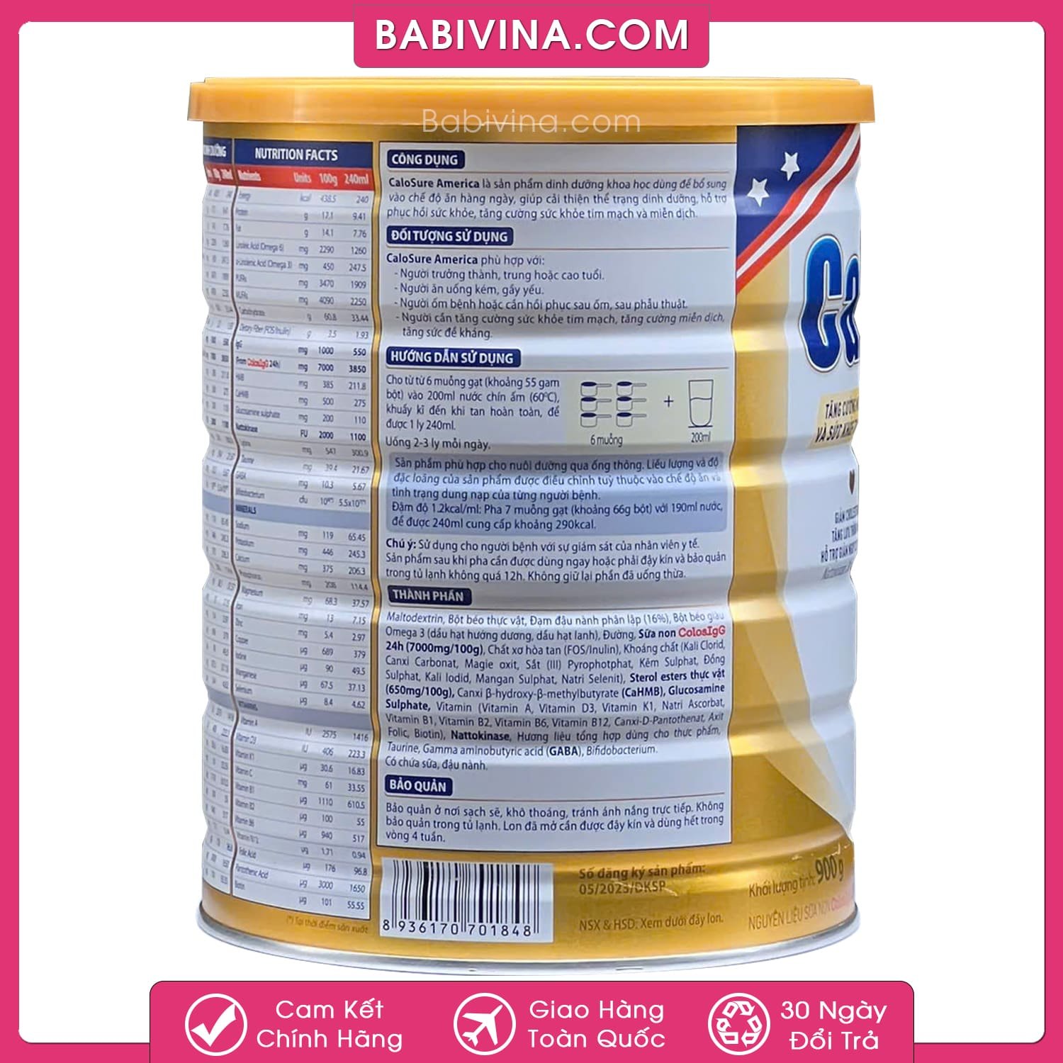 Sữa Calosure America 900g | Dinh Dưỡng Toàn Diện Cho Người Ốm Bệnh, Gầy Yếu, Người Cao Tuổi | Mua Hàng Chính Hãng Vitadairy, Giá Rẻ Nhất Tại Babivina