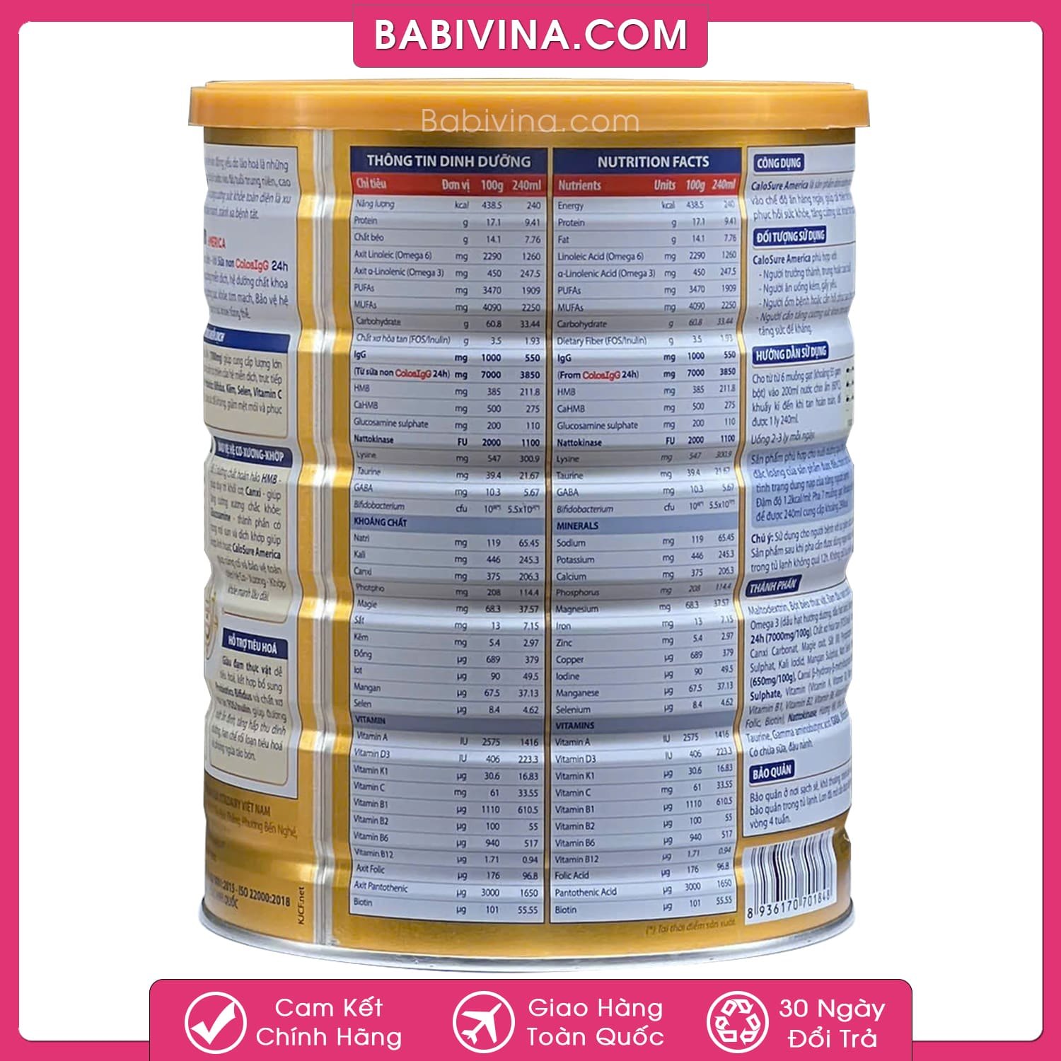 Sữa Calosure America 900g | Dinh Dưỡng Toàn Diện Cho Người Ốm Bệnh, Gầy Yếu, Người Cao Tuổi | Mua Hàng Chính Hãng Vitadairy, Giá Rẻ Nhất Tại Babivina