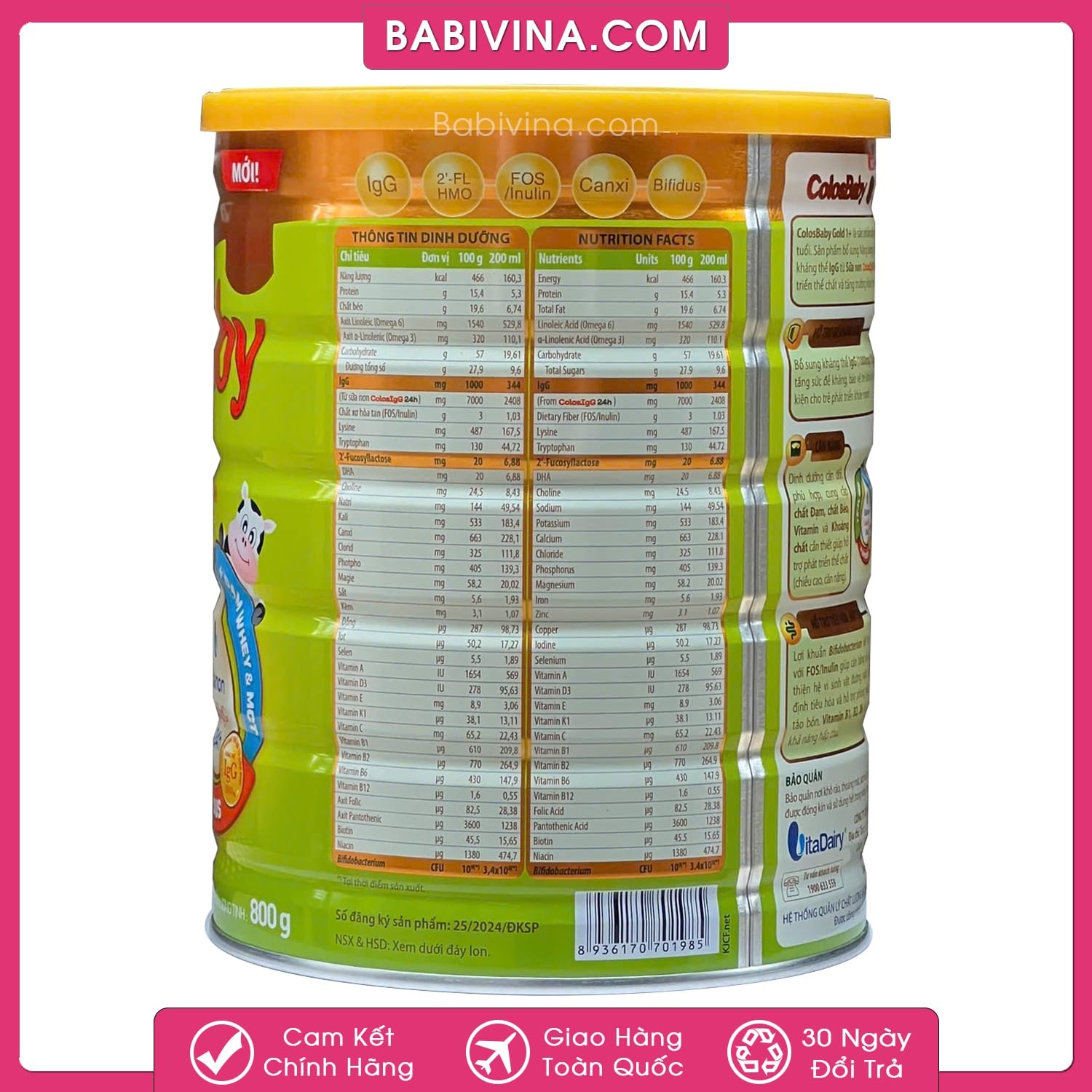 Sữa Colosbaby Gold 1+ 800g | Trẻ 1-2 Tuổi, Tăng Cân, Khỏe Mạnh | Mua Sữa Non Colos Baby Chính Hãng, Date Mới, Giá Tốt Nhất Tại Babivina