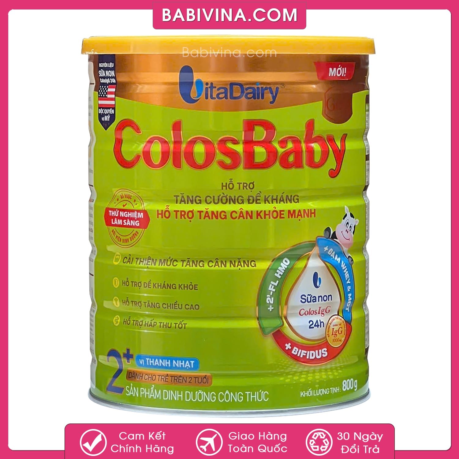 Sữa Colosbaby Gold 2+ 800g | Trẻ Từ 2 Tuổi Trở Lên Với Kháng Thể Sữa Non Từ Mỹ, Giúp Trẻ Tăng Cân Vượt Trội | Hãng Vitadairy Việt Nam | Babivina Sữa Chính Hãng, Bán Lẻ Giá Sỉ