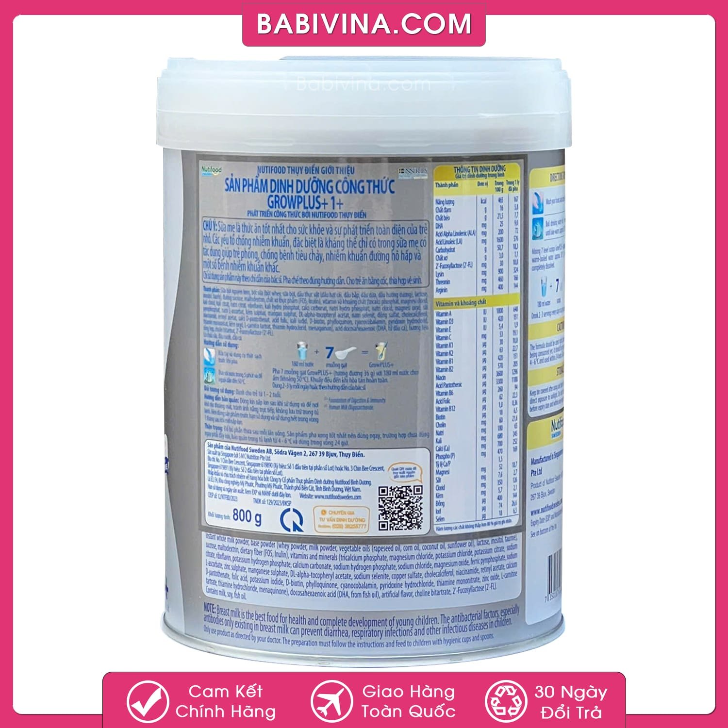 Sữa Growplus+ Bạc 1+ 800g | Trẻ 1-2 Tuổi Tăng Cân, Khỏe Mạnh | Mua Growplus Chính Hãng Nutifood, Giá Tốt Nhất Tại Babivina