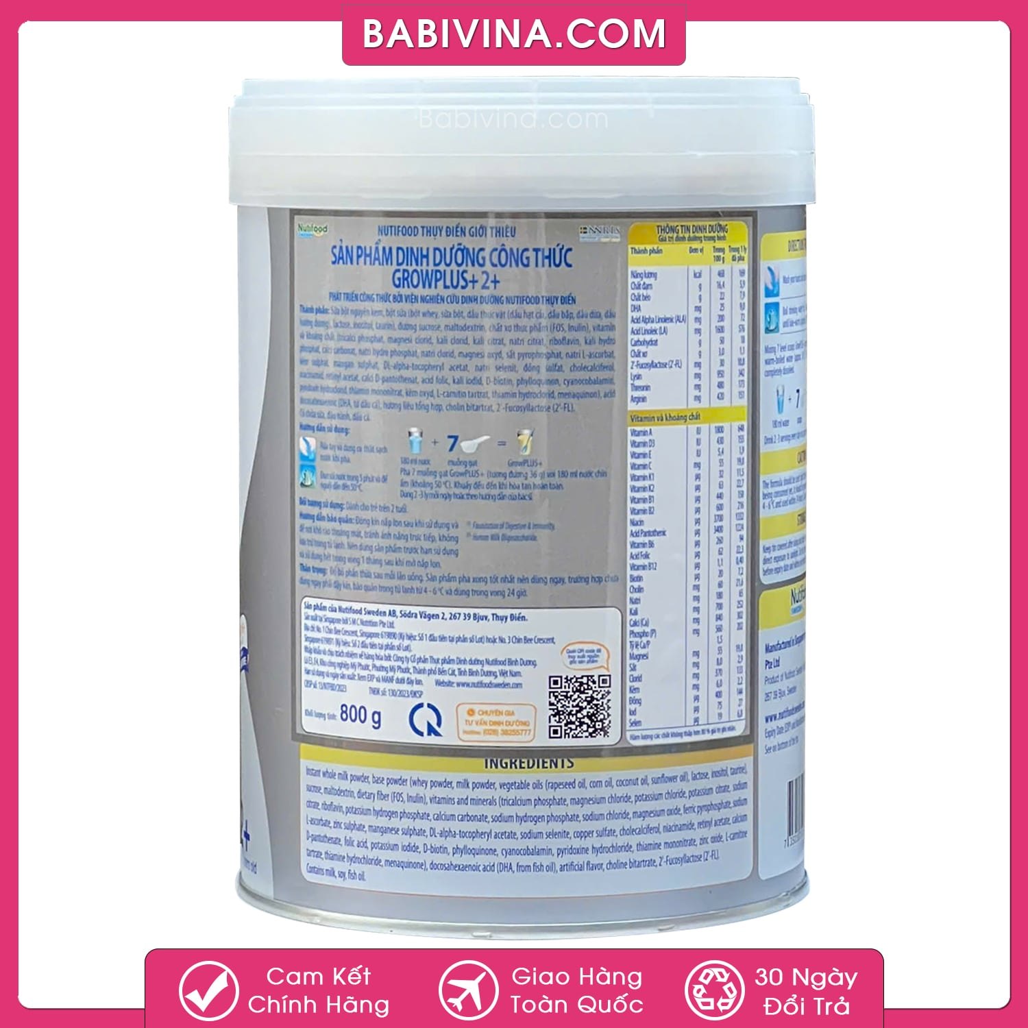 Sữa Growplus+ Bạc 2+ 800g | Trẻ Từ 2 Tuổi Trở Lên, Tăng Cân Khỏe Mạnh | Mua Growplus Chính Hãng Nutifood, Giá Tốt Nhất Tại Babivina