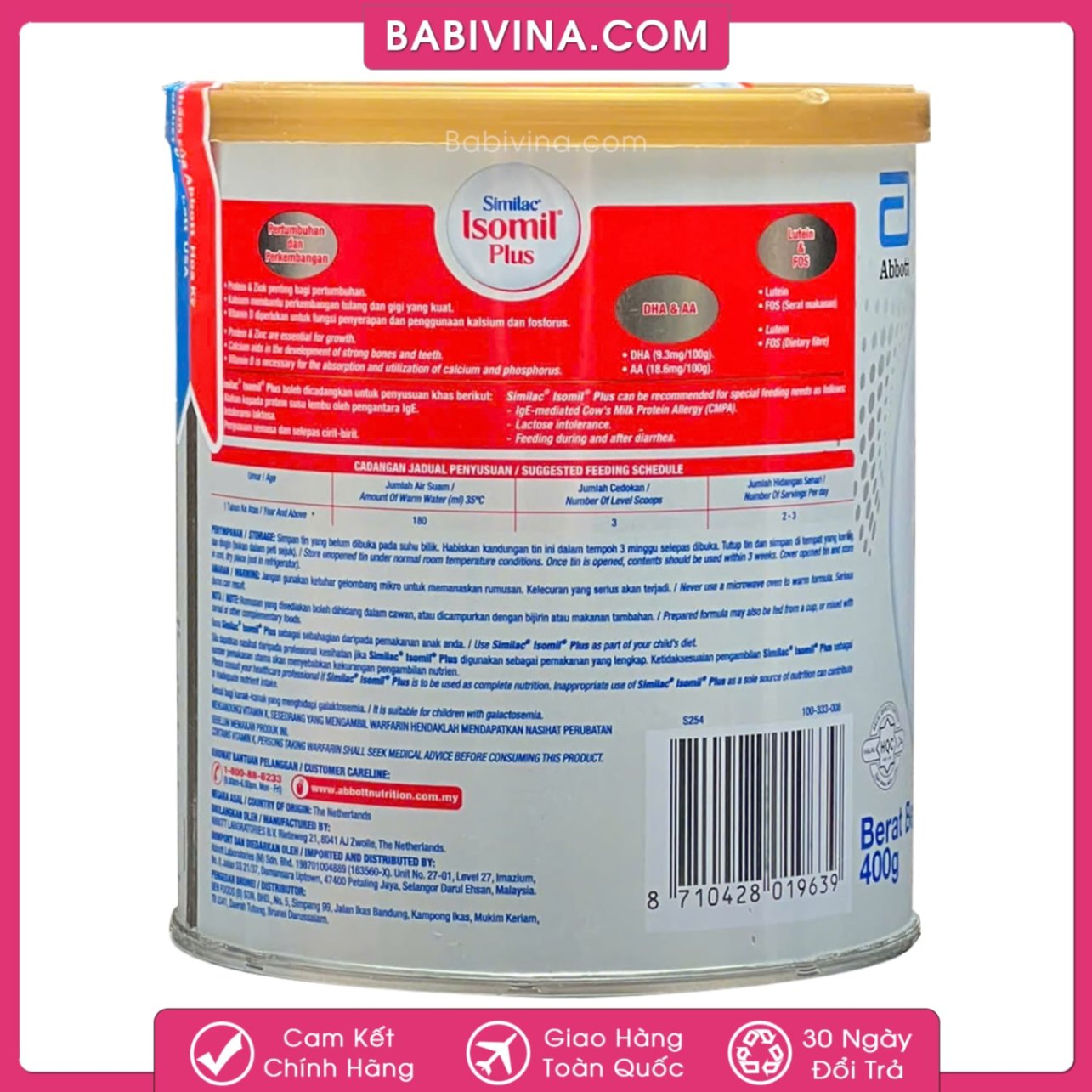 Sữa Similac Isomil Plus 400g | Trẻ 1-10 Tuổi Dị Ứng Đạm Sữa, Bất Dung Nạp Lactose | Đạm Đậu Nành SoyProtein | Mua Similac Isomil Chính Hãng, Giá Tốt Nhất Tại Babivina