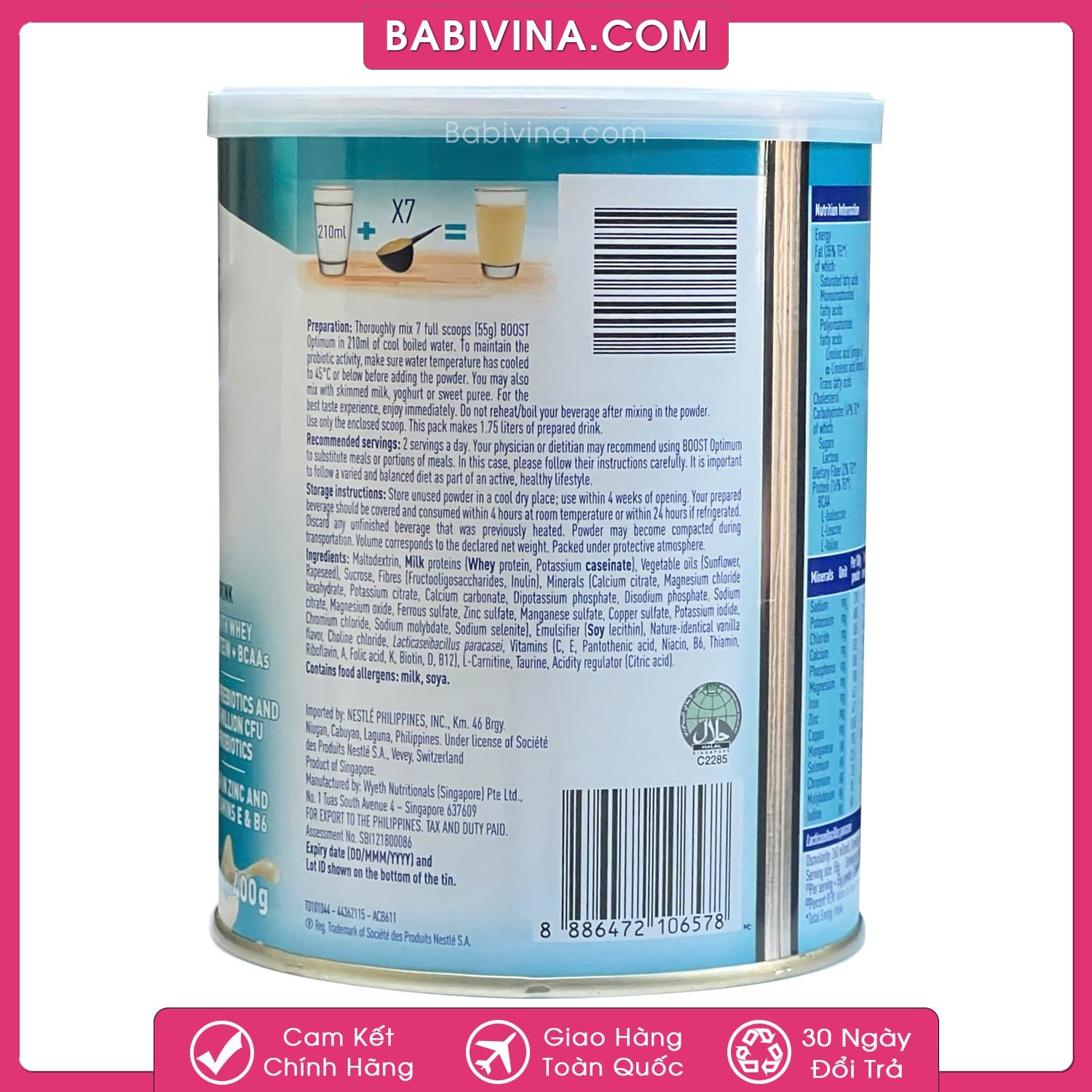Sữa Boost Optimum 400g | Dinh Dưỡng Cao Năng Lượng Cho Người Cao Tuổi, Người Ốm, Bệnh Nhân, Người Phẫu Thuật | Mua Boost Optimum Chính Hãng Nestle, Giá Rẻ Nhất Tại Babivina