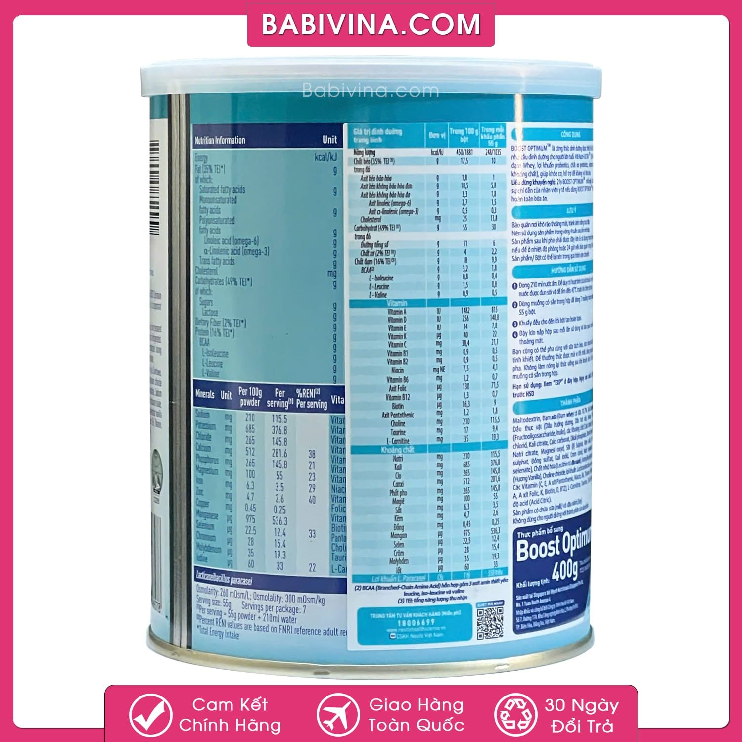 Sữa Boost Optimum 400g | Dinh Dưỡng Cao Năng Lượng Cho Người Cao Tuổi, Người Ốm, Bệnh Nhân, Người Phẫu Thuật | Mua Boost Optimum Chính Hãng Nestle, Giá Rẻ Nhất Tại Babivina