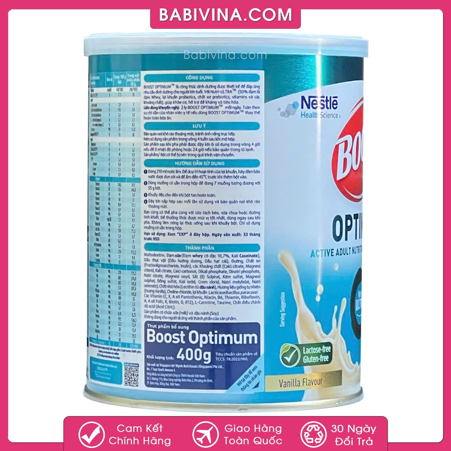 Sữa Boost Optimum 400g | Dinh Dưỡng Cao Năng Lượng Cho Người Cao Tuổi, Người Ốm, Bệnh Nhân, Người Phẫu Thuật | Mua Boost Optimum Chính Hãng Nestle, Giá Rẻ Nhất Tại Babivina