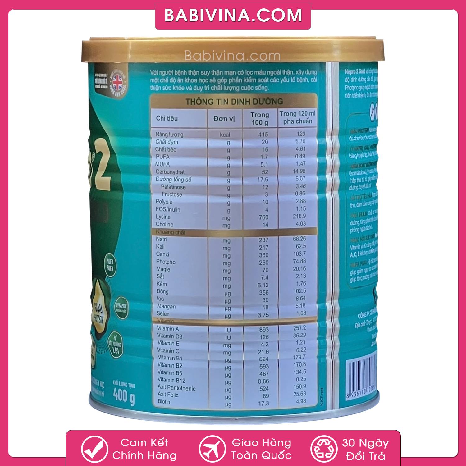 Sữa Nepro Gold 2 400g | Dinh Dưỡng Cho Người Chạy Thận, Tiểu Đường, Tim Mạch | Mua Sữa Thận Nepro Gold Chính Hãng Vitadairy, Giá Rẻ Nhất Tại Babivina
