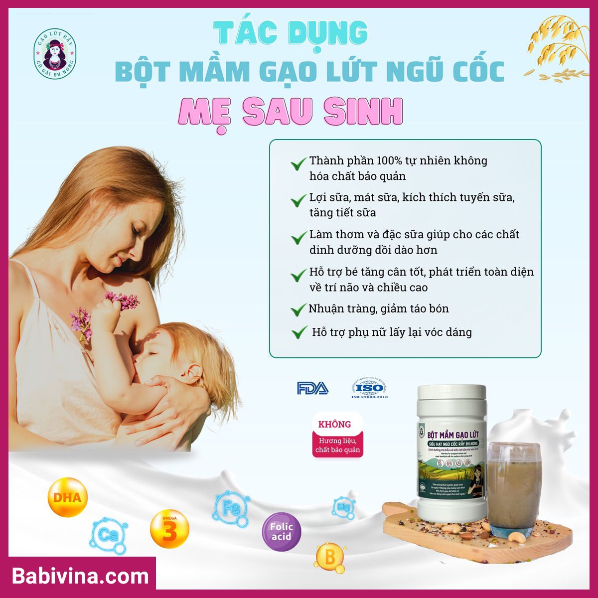 Bột Mầm Gạo Lứt BH.Nong Lợi Sữa Dành Cho Mẹ Bầu Sau Sinh