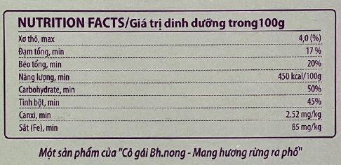 Bảng thành phần Dinh Dưỡng Bột Mầm Gạo Lứt Mè Đen BH.Nong (Bhnong, Bh Nong)