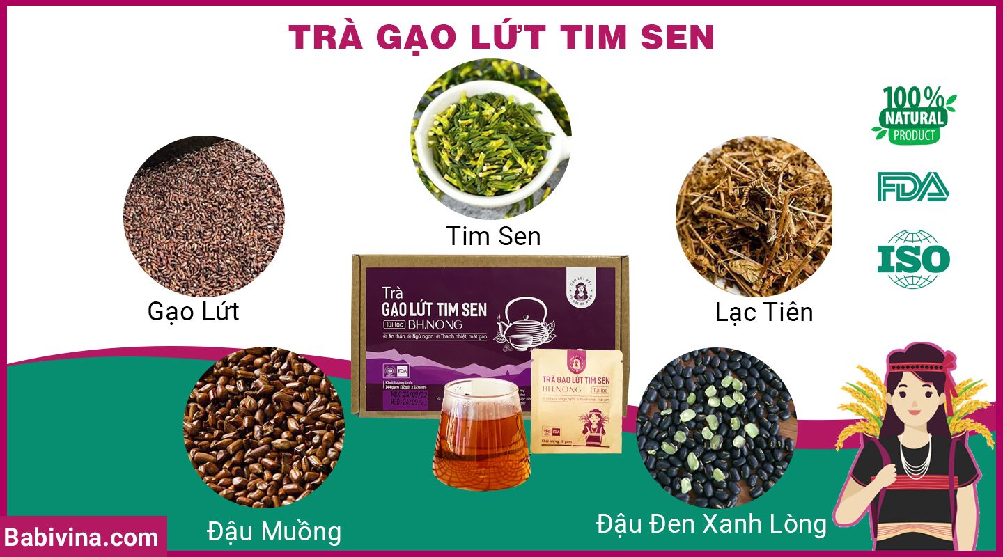 Thành Phần Trà Gạo Lứt Tim Sen 144g BH.Nong (Bhnong, Bh Nong)