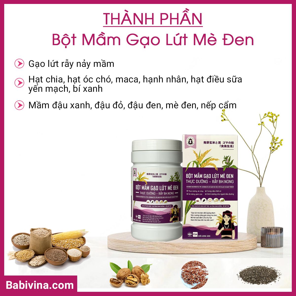 Thành Phần Bột Mầm Gạo Lứt Mè Đen BH.Nong (Bhnong, Bh Nong)