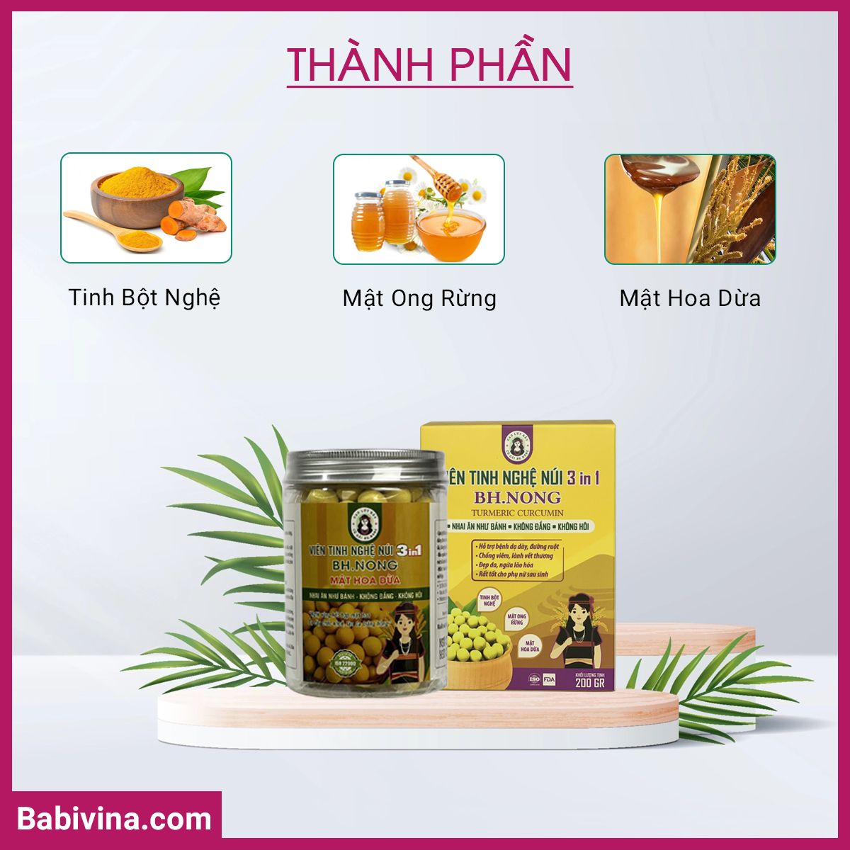 Thành Phần Viên Tinh Bột Nghệ Núi 3 In 1 Bh.Nong (Bhnong, Bh Nong)