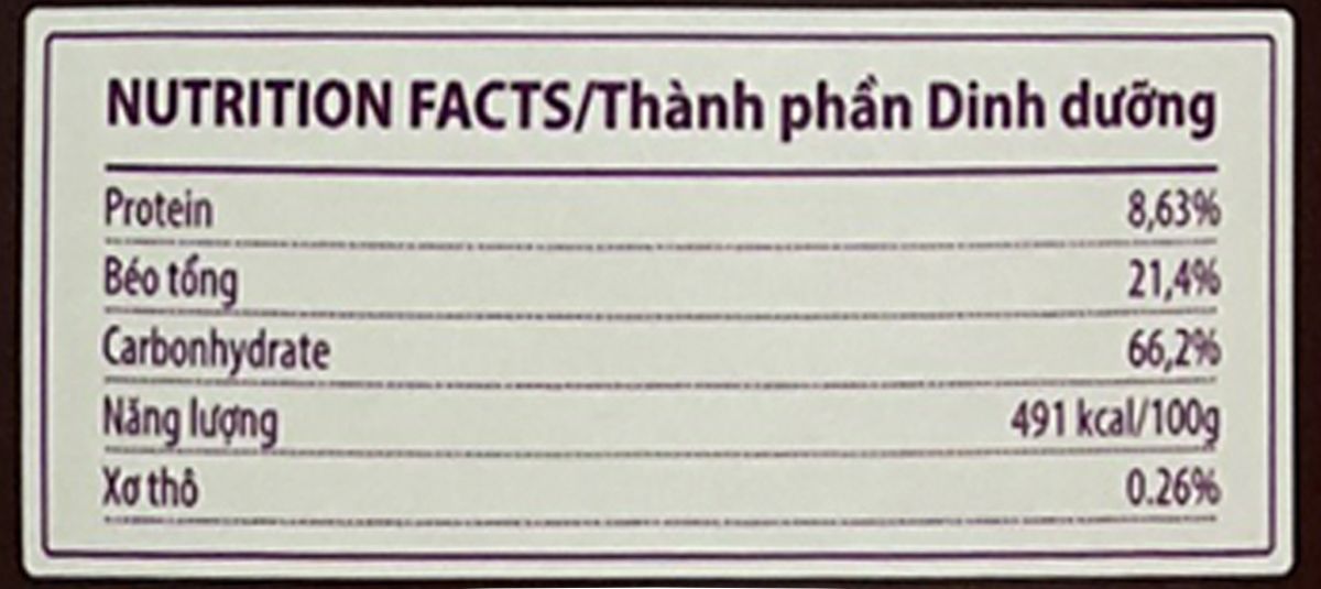 Bảng Giá Trị Dinh Dưỡng Bánh Mầm Gạo Lứt Yến Mạch Bh.Nong