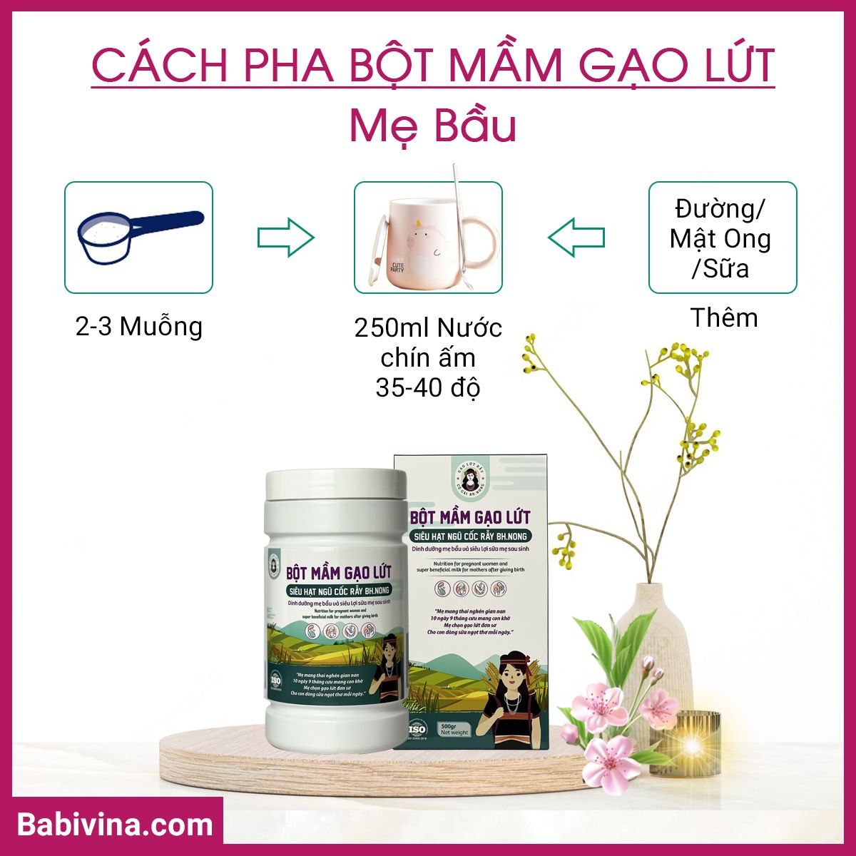 Hướng Dẫn Sử Dụng cách pha Bột Mầm Gạo Lứt Siêu Hạt BH.Nong