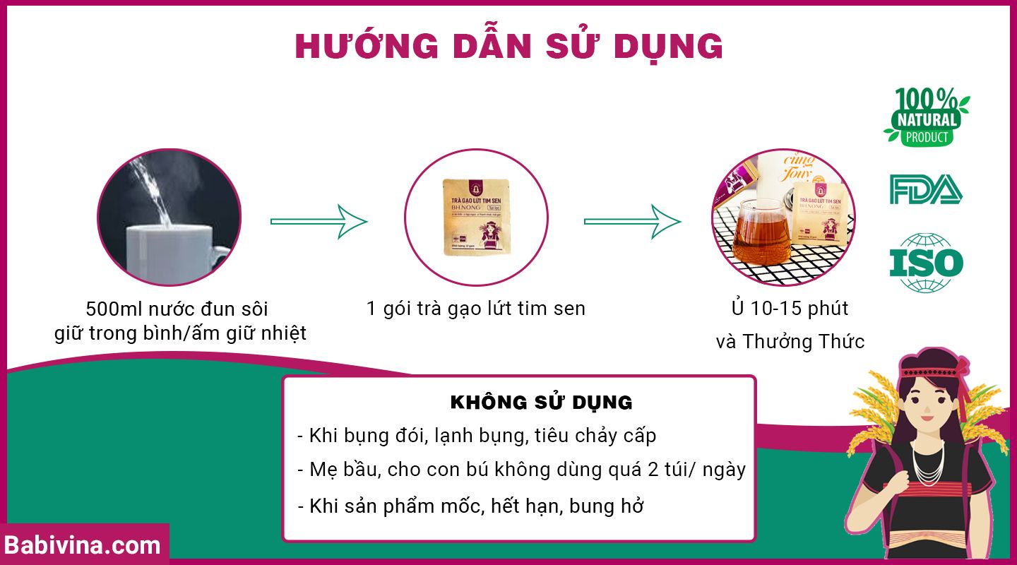 Hướng Dẫn Sử Dụng, Bảo Quản Trà Gạo Lứt Tim Sen 144g BH.Nong (Bhnong, Bh Nong)