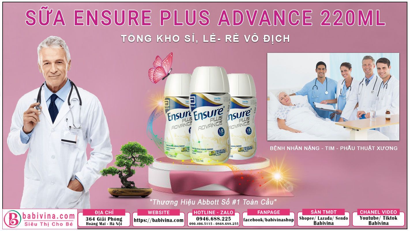 Sữa Ensure Plus Advance 220 ml 1.5 Kcal, Chính Hãng Abbott, Giá Rẻ Nhất Babivina