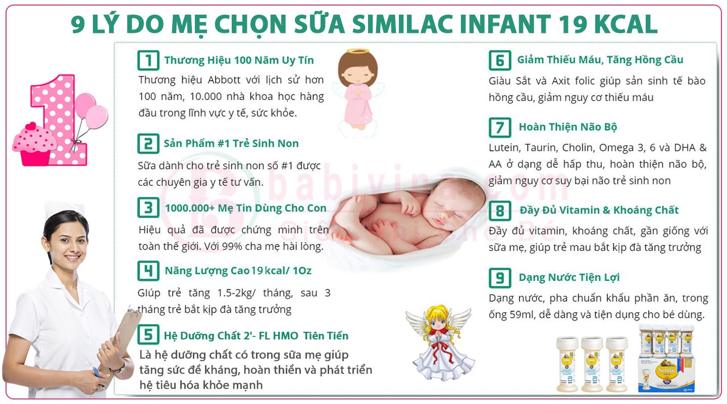 Sữa similac infant 19 kcal dạng nước pha sẵn trẻ sơ sinh, sinh non, nhẹ cân, 9 lý do mẹ nên lựa chọn