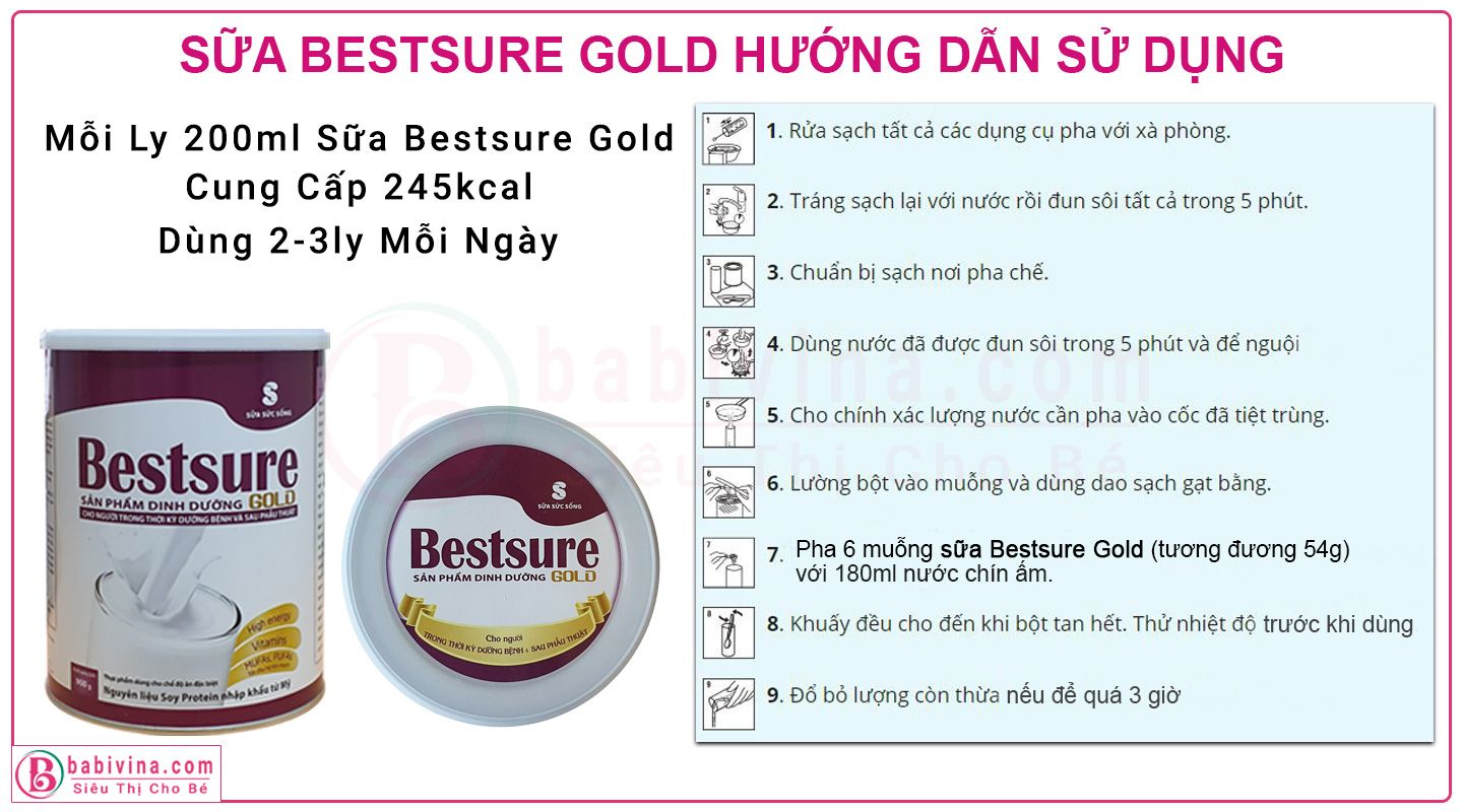 Sữa Bestsure Gold Cách Pha, Hướng Dẫn Dùng