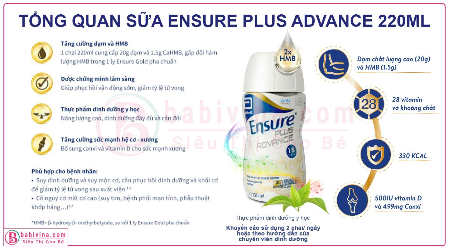 Sữa ensure plus advance 220ml đánh giá tổng quan babivina