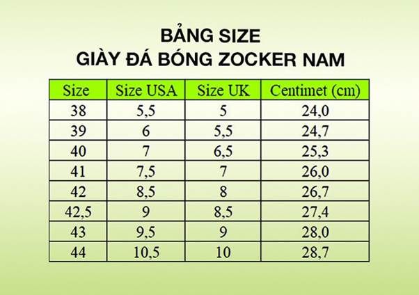 Bảng size của Zocker