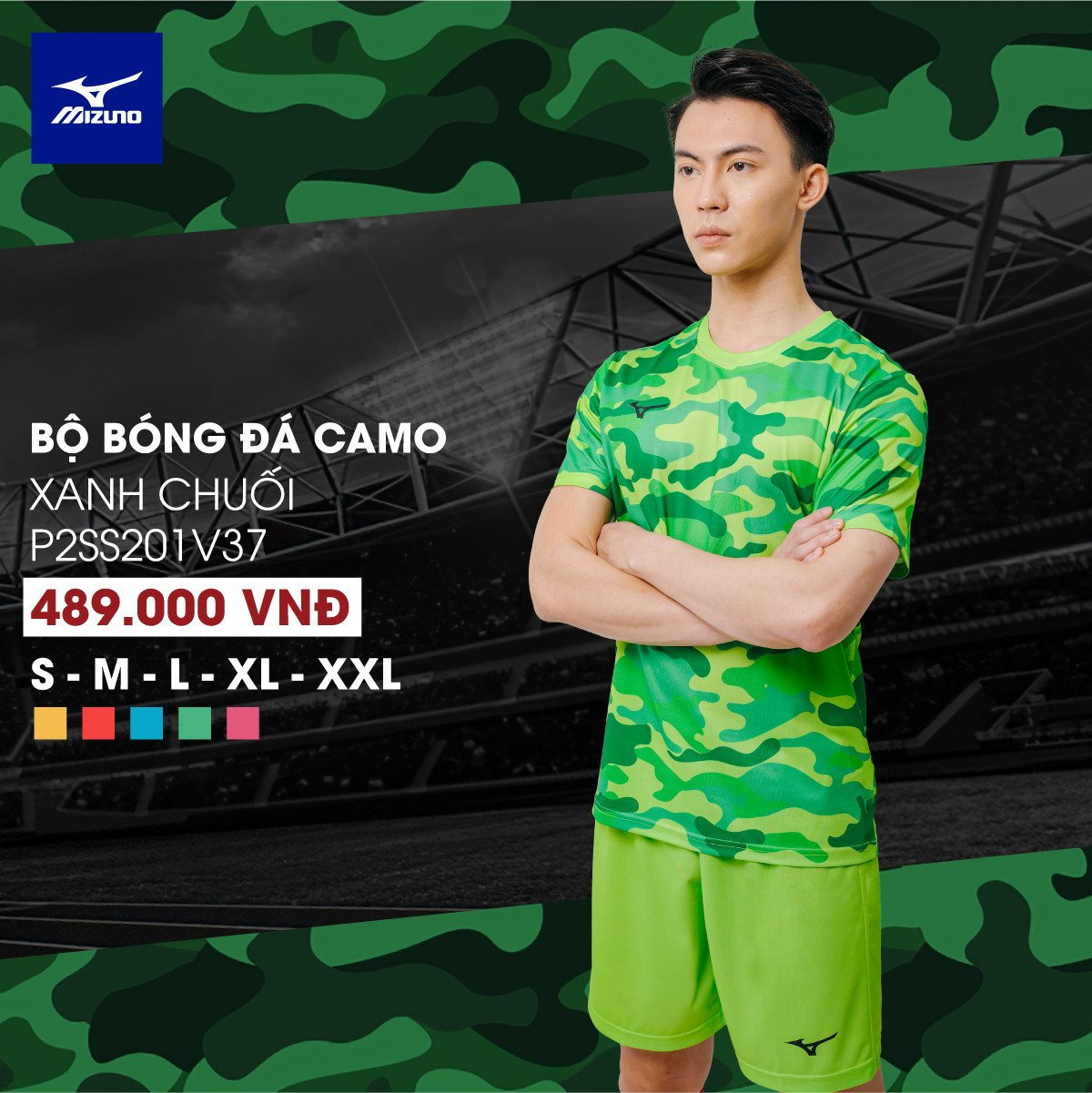 Bộ bóng đá Mizuno CAMO P2SS201V37 - Xanh chuối