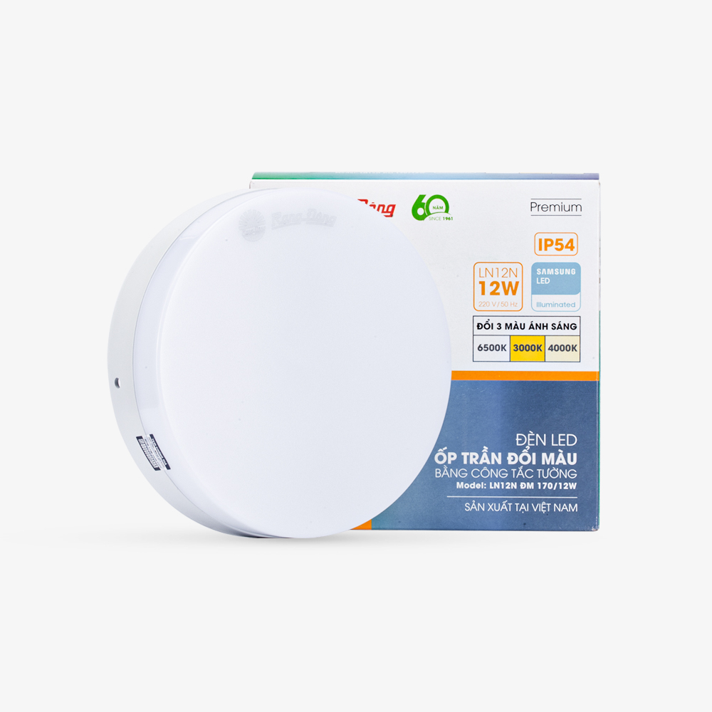 Đèn LED ốp trần tròn đổi màu đế nhựa  LN12N ĐM 170/12W