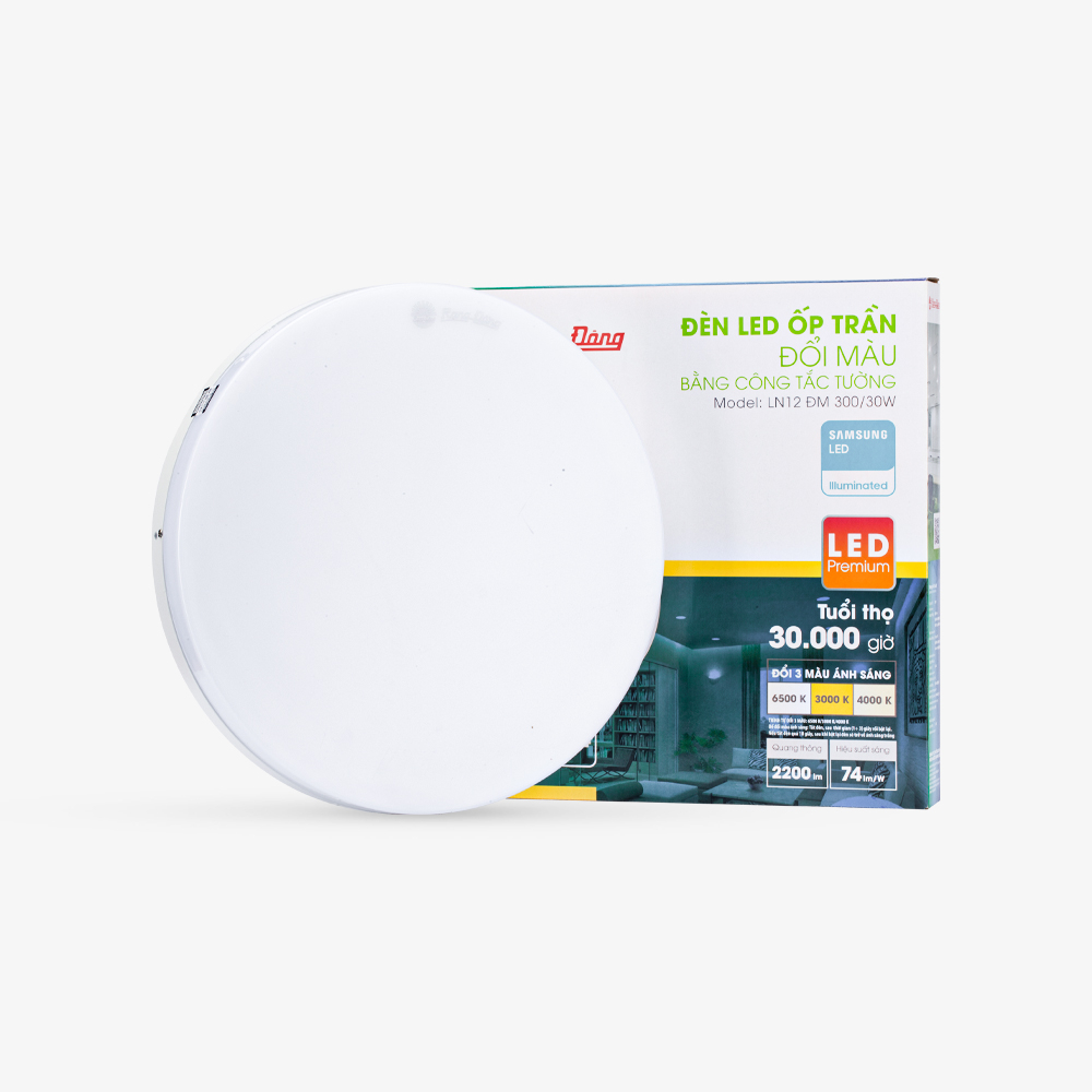 Đèn LED ốp trần tròn đổi màu đế nhôm LN12 ĐM 300/30W