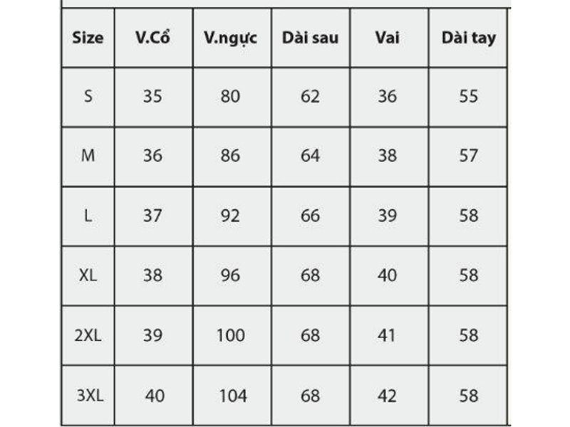 Lựa size áo theo số đo các vòng