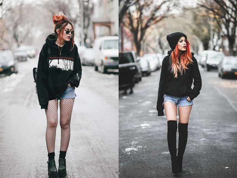 Mặc áo hoodie cùng quần short