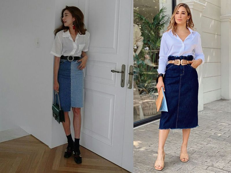 Chân váy jean bút chì kết hợp với áo gì thời thượng nhất? | Recipe |  Fashion, Chinese style, Denim skirt
