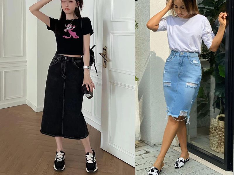 Chân váy Jean 3 tầng dáng dài váy xoè giả jeans - Surichau | Shopee Việt Nam