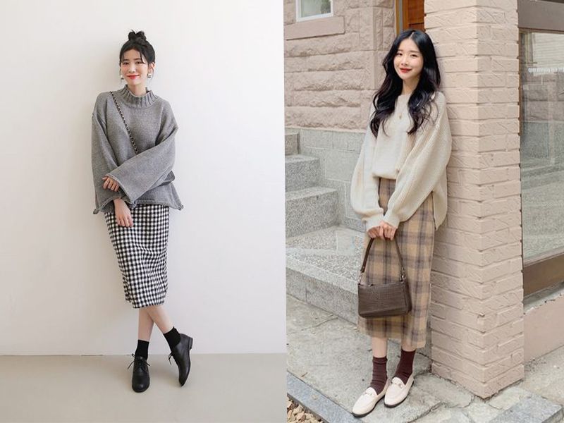 Chân Váy Len Cỡ Lớn Kẻ Sọc Caro Một Mảnh Phong Cách Hàn Quốc Thời Trang Thu  Đông Mới | Shopee Việt Nam