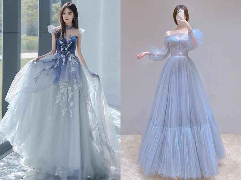 Đầm dự tiệc công chúa váy xòe xanh dương freesize <58kg | Shopee Việt Nam