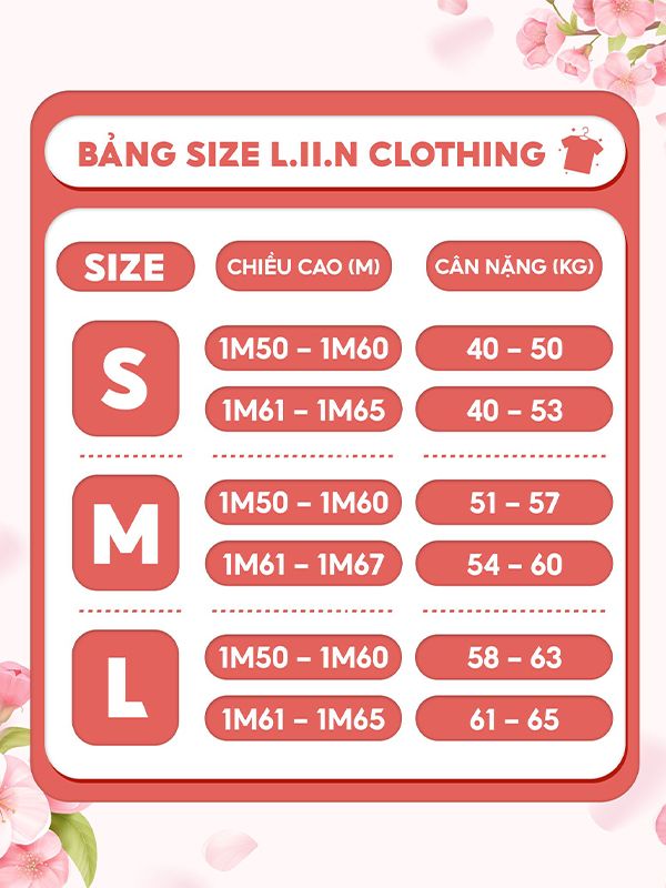 Bảng size áo khoác nữ theo chiều cao và cân nặng Liin Clothing