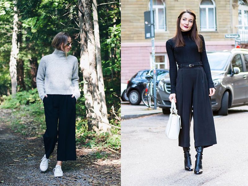 Quần culottes mix áo len