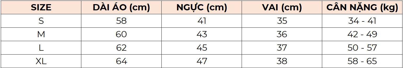 Bảng size áo thun nữ theo số đo cơ thể & cân nặng