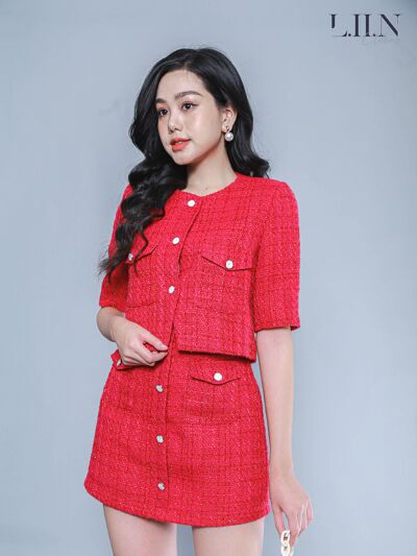 Set dạ tweed đỏ tươi cho nàng thêm yêu đời