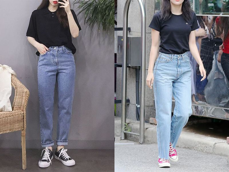 Phối áo phông với quần baggy jean