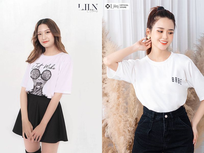 Áo cổ tròn oversized họa tiết đơn giản