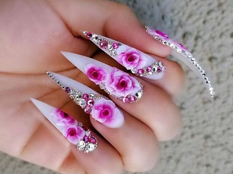 Nail móng nhọn hoa nổi