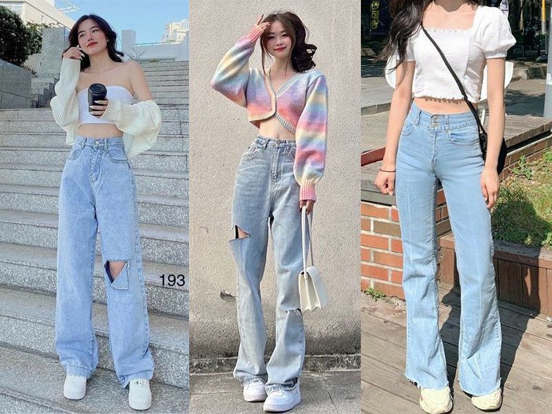 Mix áo croptop ôm với quần jean suông