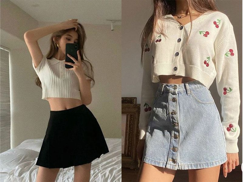 Áo croptop ôm mix với chân váy duyên dáng