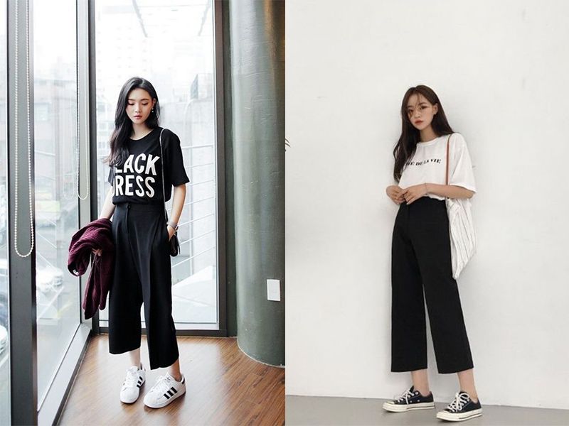 Áo phông rộng mix quần culottes