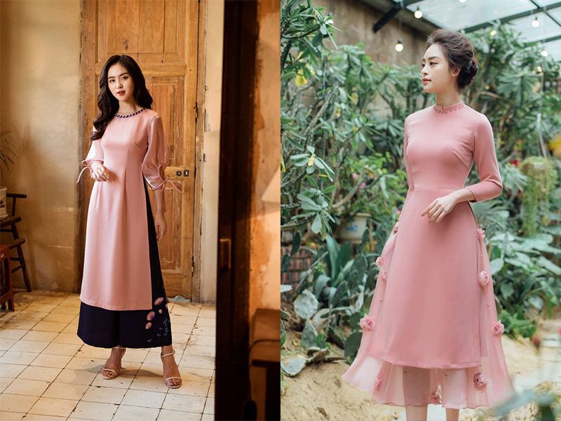Áo dài cổ yếm chụp sen truyền thống CHAANG may sẵn 2 dây vải váy đụp lụa  xanh cam đẹp ADC203 | Shopee Việt Nam
