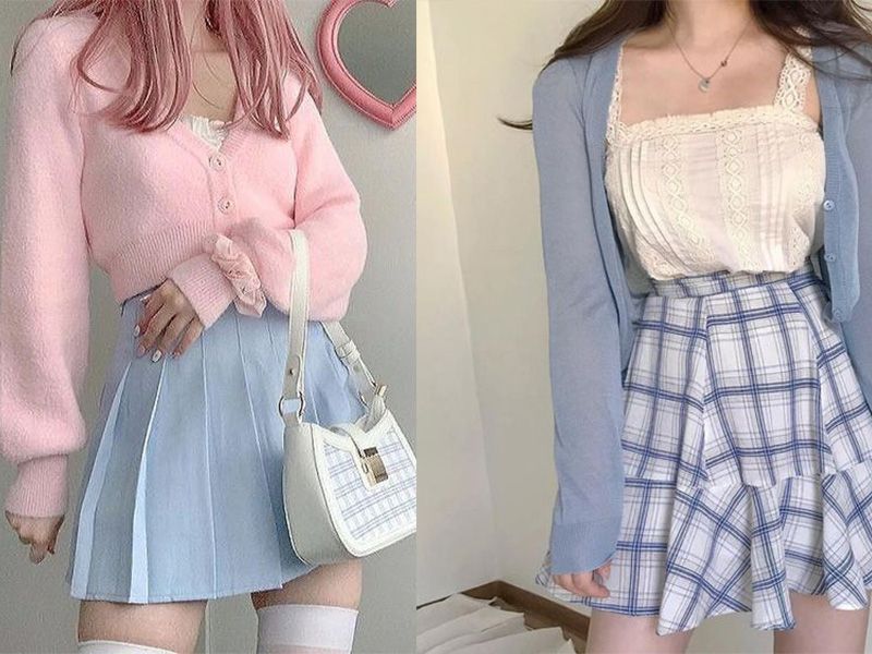 Mặc cardigan phối cùng chân váy