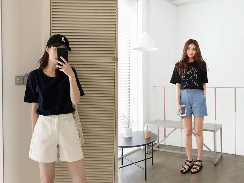 Áo phông thoải mái phối với short jeans