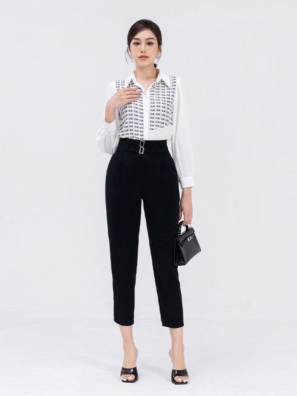 Quần tây slim fit mix áo blouse kiểu nữ